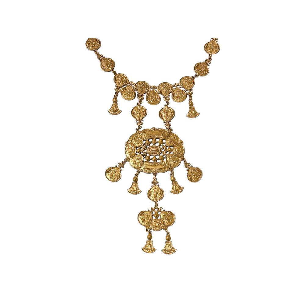 Vintage Etruscan Revival Textured Gold Medallion 1970s Choker Necklace - Picture 3 of 5